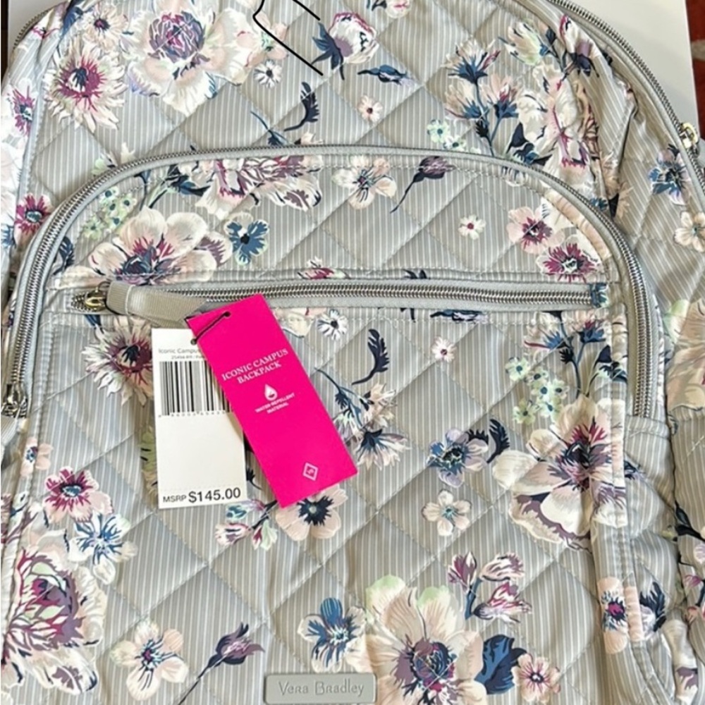 Vera Bradley Quilted Floral Backpack - Gray and Purple